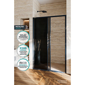 Arteko Metaline 1 Sabit 1 Kayar Duşakabin - Antrasit Profil 6 mm Temperli Füme Cam 138 cm