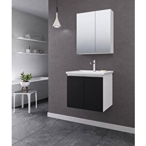 Terme 80 Cm Kapaklı Banyo Dolabı Takım Parlak Siyah