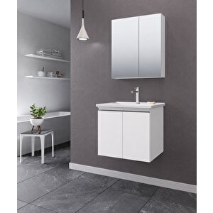 Terme 60 Cm Kapaklı Banyo Dolabı Takım Parlak Beyaz