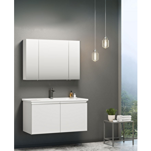 Terme 100 Cm Kapaklı Banyo Dolabı Takım Parlak Beyaz