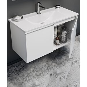 Terme 100 Cm Kapaklı Banyo Dolabı Takım Parlak Beyaz