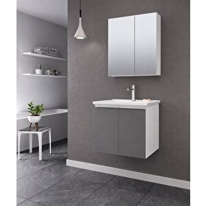 Terme 80 Cm Kapaklı Banyo Dolabı Takım Parlak Gri