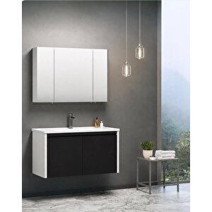 Terme 100 Cm Kapaklı Banyo Dolabı Takım Parlak Siyah