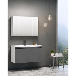 Terme 100 Cm Kapaklı Banyo Dolabı Takım Parlak Gri