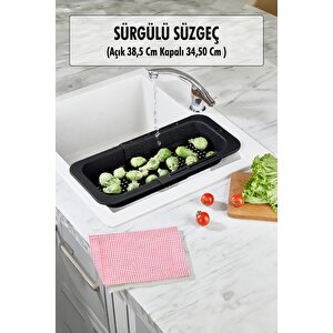 Lavoba İçi Sürgülü Açılır Kapanır Sebze Meyve Süzgeci Siyah (açık 38,5 Cm Kapalı 34,50 Cm )