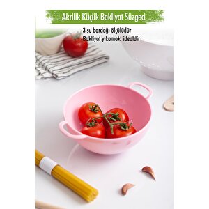 Akrilik Soft Pembe Mini Pirinç Süzgeçi & Bakliyat Süzgeçi (3 Su Bardaği Ölçülü)