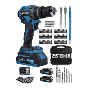 21v Çift Akü Kömürsüz Motor Çelik Mandren Darbeli Akülü Vidalama Şarjlı Matkap (84 Parça Usta Set)