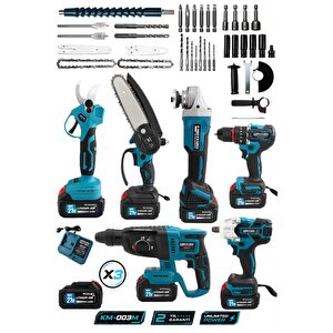 Profesyonel 21v Matkap Hilti Taşlama Somun Sıkma Testere 5'lı Se