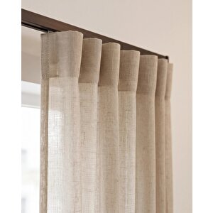 Bej Keten S Pile Tül Perde - Kornişe Hazır - Kişiselleştirilebilir Özel Ölçü 400x250 cm