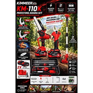 Pro Seri 21v Çift Akülü Çelik Şanzıman Dal Budama Makası 50mm & Testeresi Pala 20cm 2 Li Set