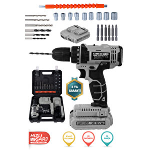 12v 1.5 Ah Metal Şanzıman Çift Akülü Şarjlı 24 Parça Akülü Vidalama Darbeli̇ Matkap