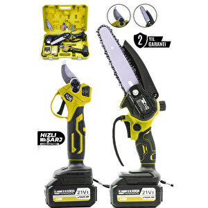 21v Çift Akülü Çelik Şanzıman Dal Budama Makası & Testeresi 2 Li Set