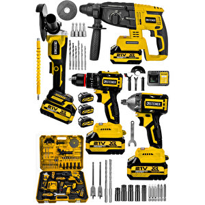 21v Darbeli Kömürsüz Kırıcı Delici Hilti & Taşlama & Matkap & Somun Sıkma Sökme 4'lü Set Sarı