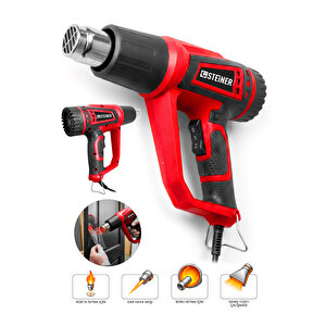 2000 Watt 2 Kademeli 4 Başlıklı Sıcak Hava Tabancası Kırmızı