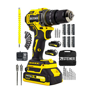 21v Çift Akü Kömürsüz Motor Çelik Mandren Darbeli Akülü Vidalama Şarjlı Matkap 84 Parça Set S156825