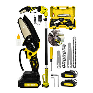 18v Çift Akülü Çelik Şanzıman 15cm Dal Budama Testeresi Sarı + 2 Metre Teleskopik Sap