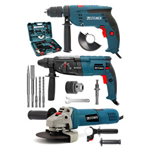 Profesyonel Elektrikli 3'lü Set Matkap,taşlama,kırıcı Delici Hilti