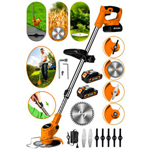 21v Çift Akülü Tırpan Uzatma Kollu Çim Çalı Ot Biçme Şarjlı Tırpan T45186