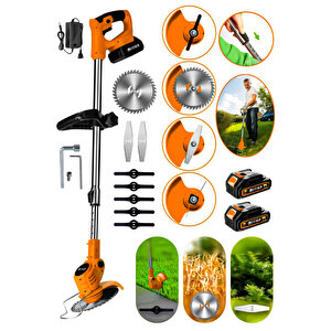 21v Çift Akülü Tırpan Uzatma Kollu Çim Çalı Ot Biçme Şarjlı Tırpan T45186
