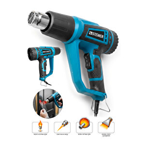 2000 Watt 2 Kademeli 4 Başlıklı Sıcak Hava Tabancası Mavi