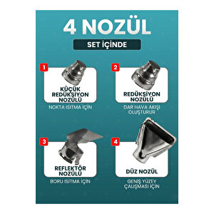 2000 Watt 2 Kademeli 4 Başlıklı Sıcak Hava Tabancası Sarı