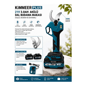 21v Çift Akülü 50 Mm Ağaç Odun Dal Kesme Makinesı Şarjlı Dijital Budama Makası Mavi