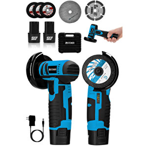 12v 2 Ah Çift Akülü Mini Avuç İçi Spirali Ve Şarjlı Avuç Taşlama Makinesi Mavi