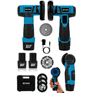 12v 2 Ah Çift Akülü Mini Avuç İçi Spirali Ve Şarjlı Avuç Taşlama Makinesi Mavi