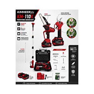 Pro Seri 21v Çift Akülü Çelik Şanzıman Dal Budama Makası 50mm & Testeresi Pala 20cm 2 Li Set