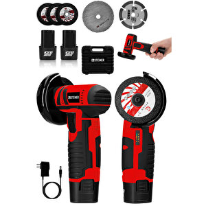 12v 2 Ah Çift Akülü Mini Avuç İçi Spirali Ve Şarjlı Avuç Taşlama Makinesi Kırmızı