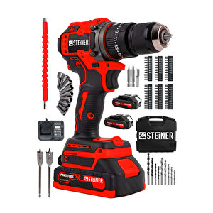 21v Çift Akü Kömürsüz Motor Çelik Mandren Darbeli Akülü Vidalama Şarjlı Matkap (84 Parça Usta Set)