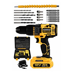 12v 1.5 Ah Metal Şanzıman Çift Akülü Şarjlı 24 Parça Akülü Kırmızı Vidalama Matkap