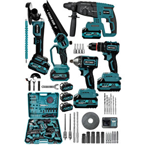 21v Darbeli Kömürsüz 5'li Set Kırıcı Delici Hilti - Somun Sıkma Sökme - Testere - Matkap - Vidalama Mavi
