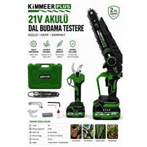 21v 4ah Çift Akülü Çelik Şanzıman Dal Budama Makası & Testeresi 2 Li Set Renk Farklılık Gösterebilir