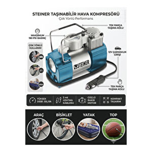 12v Çakmaklık Girişli 150 Psi Mini Hava Kompresörü Mavi
