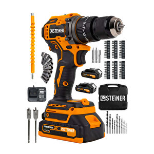 21v Çift Akü Kömürsüz Motor Çelik Mandren Darbeli Akülü Vidalama Şarjlı Matkap (84 Parça Usta Set)