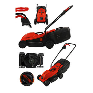 1200w Elektrikli Bakır Sargılı Tekerlekli Çim Biçme Makinesi Kırmızı 30 Litre Toplama Torbalı