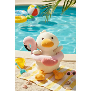 Lisanslı Plaj Serisi Flamingo Simitli Dalgıç Ördek Peluş – 28 Cm