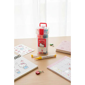 Sanrio Lisanslı Hello Kitty Çift Uçlu Marker Seti – 12 Renkli Çizim Kalemi 15,5 Cm