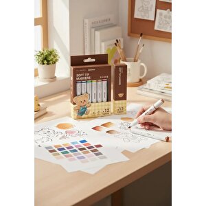Lisanslı Butterbear Serisi 12 Renk Yumuşak Uçlu Marker Seti 15.5 Cm