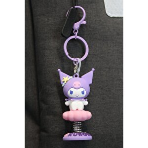 Sanrio Lisanslı Okyanus Hazinesi Hareketli Araba Süsü - Kuromi Figürlü Yaylı Dikiz Aynası Aksesuarı