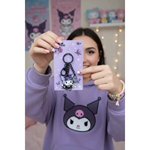 Sanrio Lisanslı Kuromi Metal Anahtarlık - Dayanıklı Çinko Alaşım Mor Detaylı Çanta Ve Anahtar Süsü