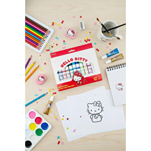 Sanrio Lisanslı Hello Kitty Sulu Boya Kalem Seti – 12 Renkli Yıkanabilir 14,7 Cm