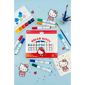Sanrio Lisanslı Hello Kitty Sulu Boya Kalem Seti – 12 Renkli Yıkanabilir 14,7 Cm