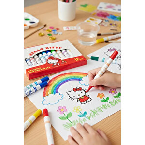 Sanrio Lisanslı Hello Kitty Sulu Boya Kalem Seti – 12 Renkli Yıkanabilir 14,7 Cm