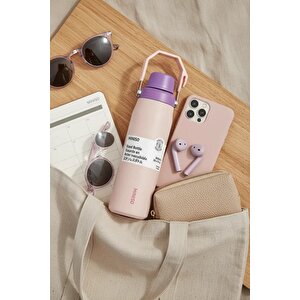 Lisanslı Saplı Paslanmaz Çelik Şişe 840 Ml – Çift Katmanlı Pembe
