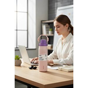Lisanslı Saplı Paslanmaz Çelik Şişe 840 Ml – Çift Katmanlı Pembe
