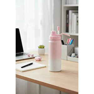Lisanslı Sakura Serisi Pembe Çift Cidarlı Tutacaklı Çelik Matara 550 Ml
