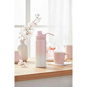 Lisanslı Sakura Serisi Pembe Çift Cidarlı Tutacaklı Çelik Matara 550 Ml