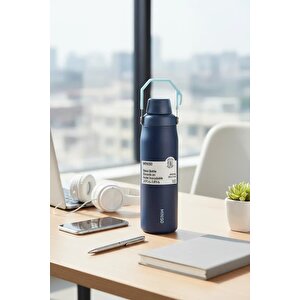 Lisanslı Saplı Paslanmaz Çelik Şişe 840 Ml – Çift Katmanlı Koyu Mavi